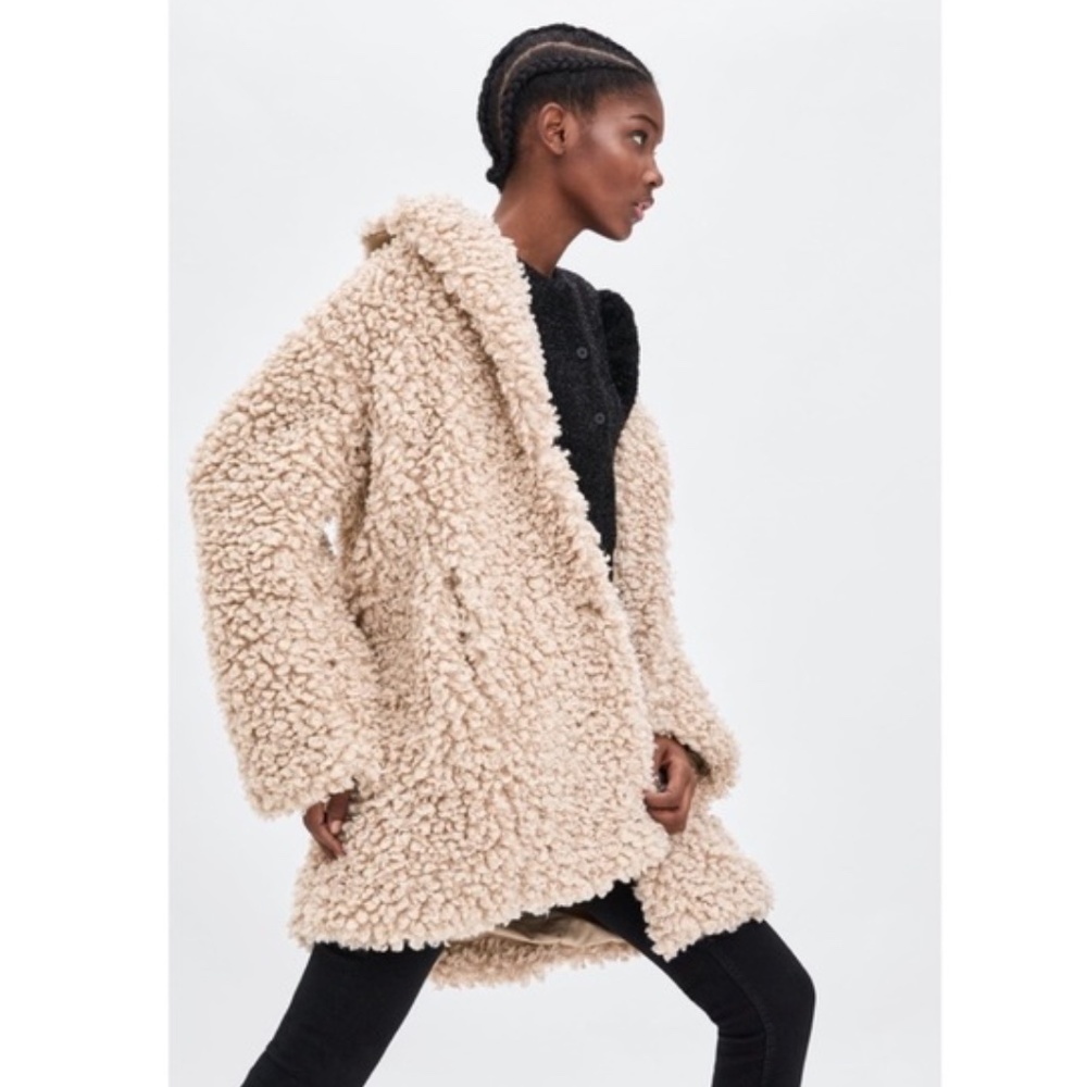 Zara trf faux fur teddy bear coat S/M